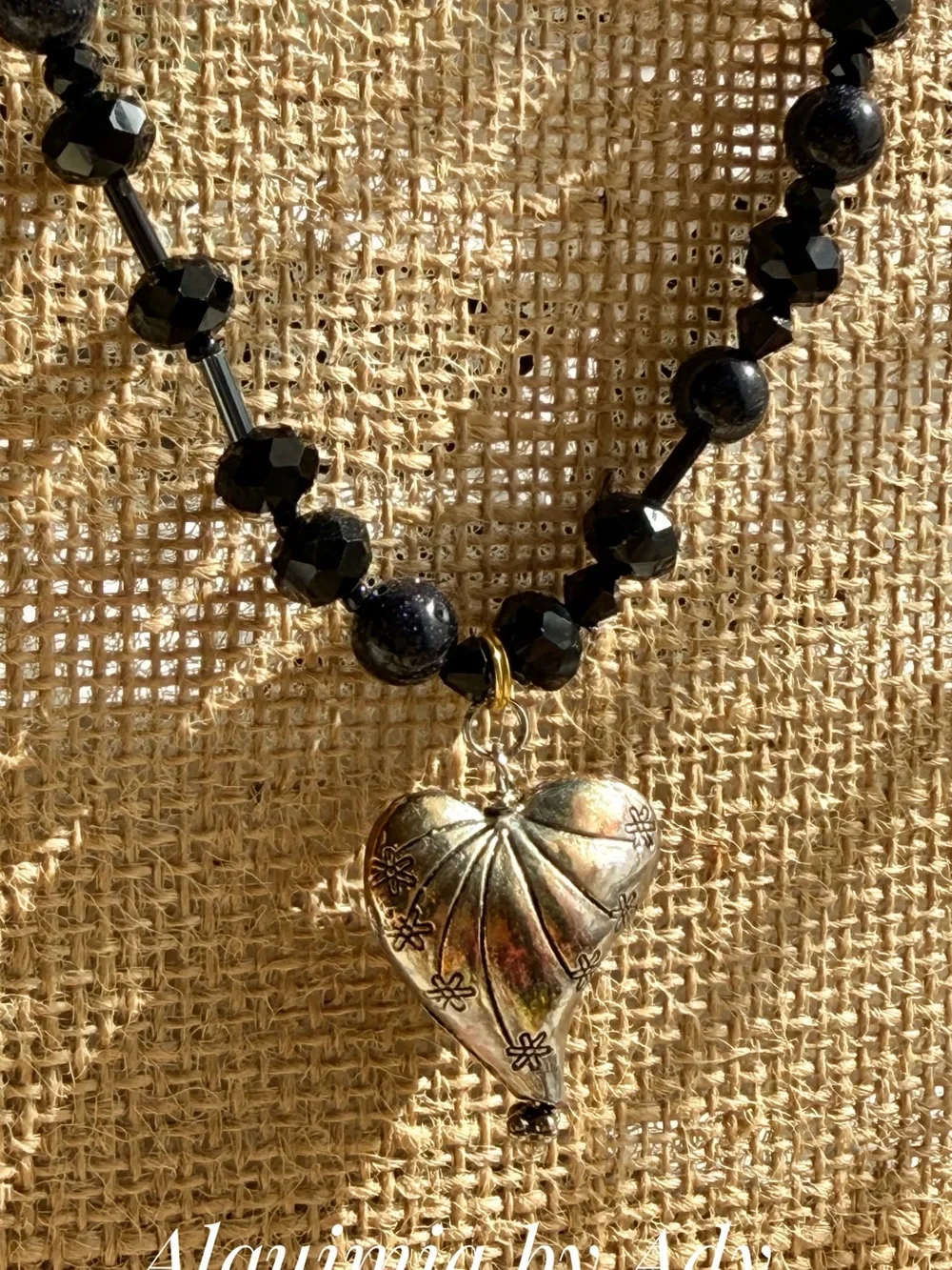 HIGH SUMMER + Black Faceted & Textured Beaded Necklace onyx
